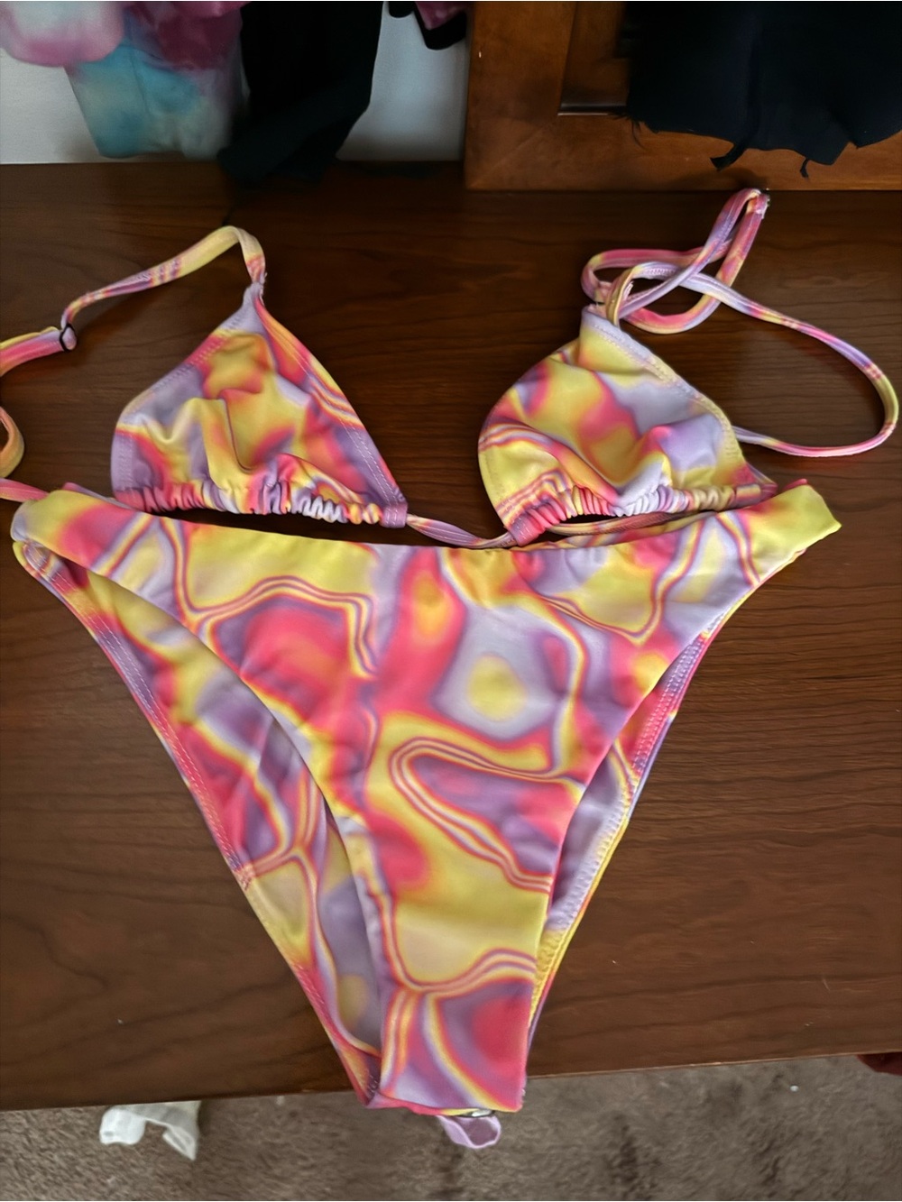 LONELY GHOST Pink Yellow Purple Swirl Kids Bikini Set never used